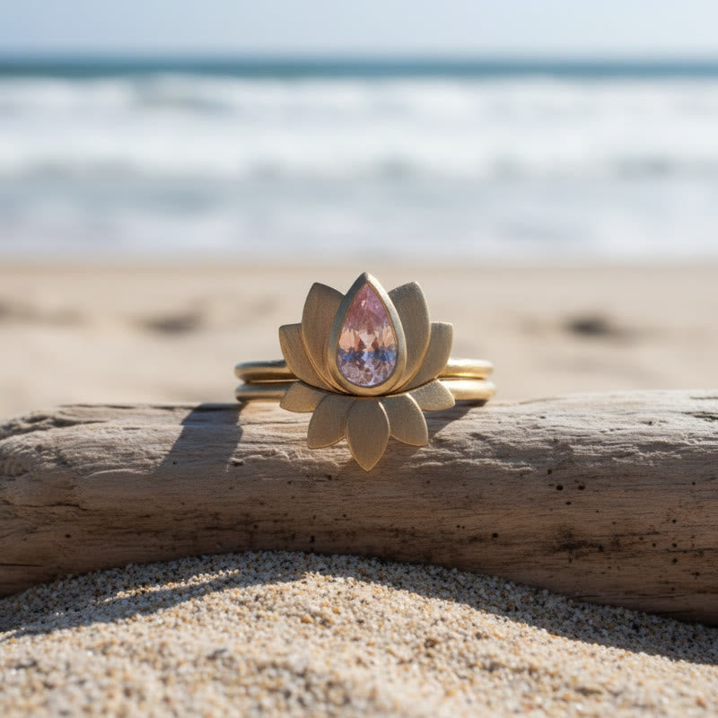 FuAtrract Calm & Serenity Grounding Energy Copper Zircon Lotus Double Layer Detachable Ring - image 2