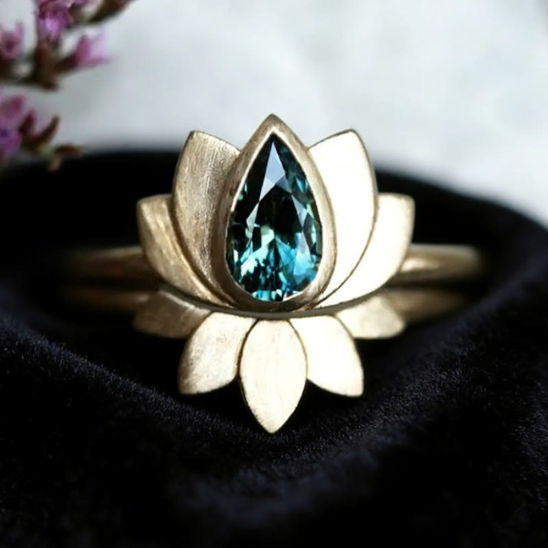 FuAtrract Calm & Serenity Grounding Energy Copper Zircon Lotus Double Layer Detachable Ring - Green - US 10 - image 6