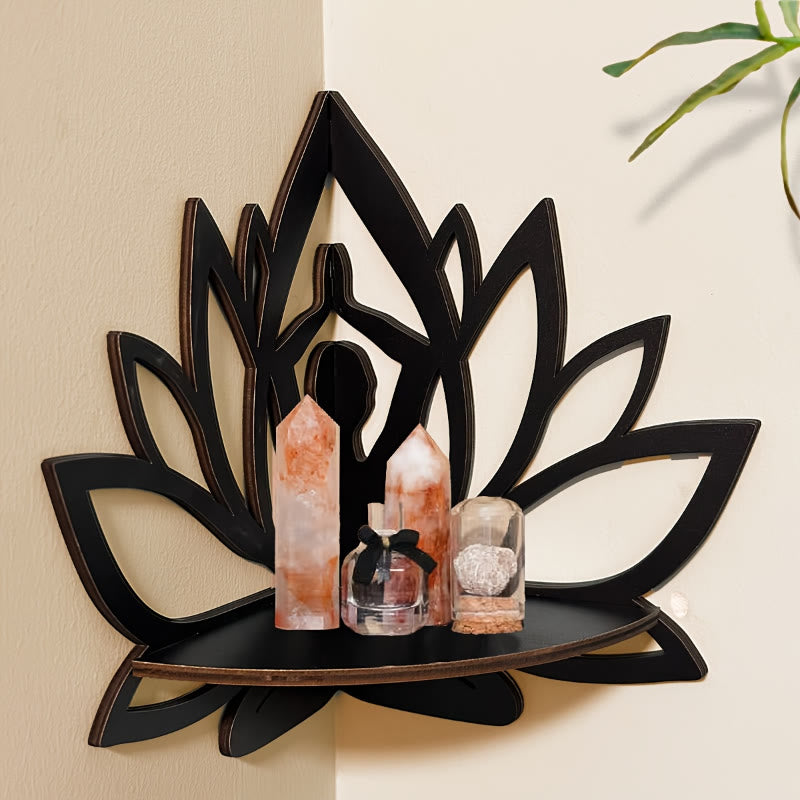 FREE Today: Harmony Peace & Serenity Wood Lotus Hollow Design Wooden Corner Shelf Wall Decor - image 1