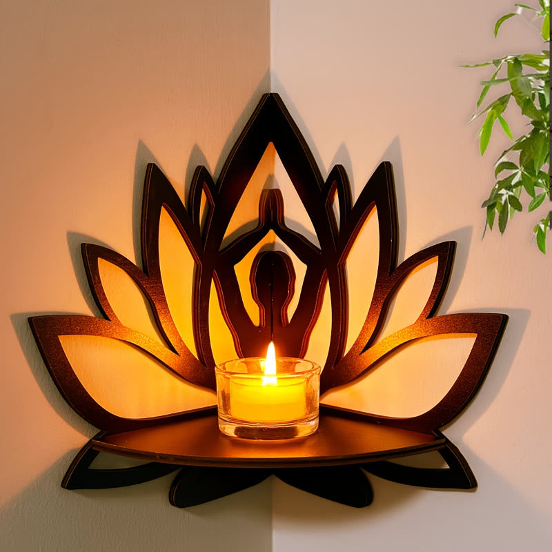 FREE Today: Harmony Peace & Serenity Wood Lotus Hollow Design Wooden Corner Shelf Wall Decor - Meditation Louts - image 0