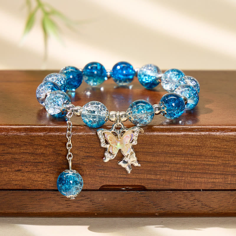 FuAttract Love & Harmony Blue Glaze Beads Butterfly Charm Bracelet - Blue - image 0