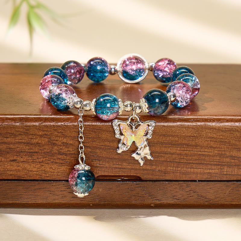 FuAttract Love & Harmony Blue Glaze Beads Butterfly Charm Bracelet - Silver Butterfly - image 18
