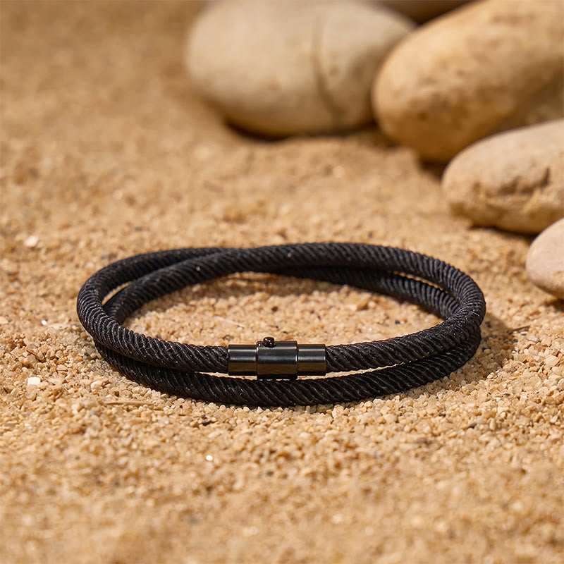 FuAttract Stability Strength & Calm Minimalist Braided Cord Double Layer Bracelet - Black - image 7