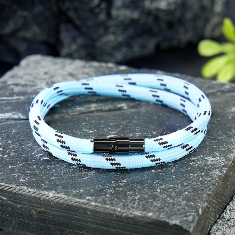FuAttract Strength Courage & Resilience Stainless Steel Magnetic Clasp Double Layer Sport Outdoor Rope Bracelet - Light Blue - 23cm - image 0