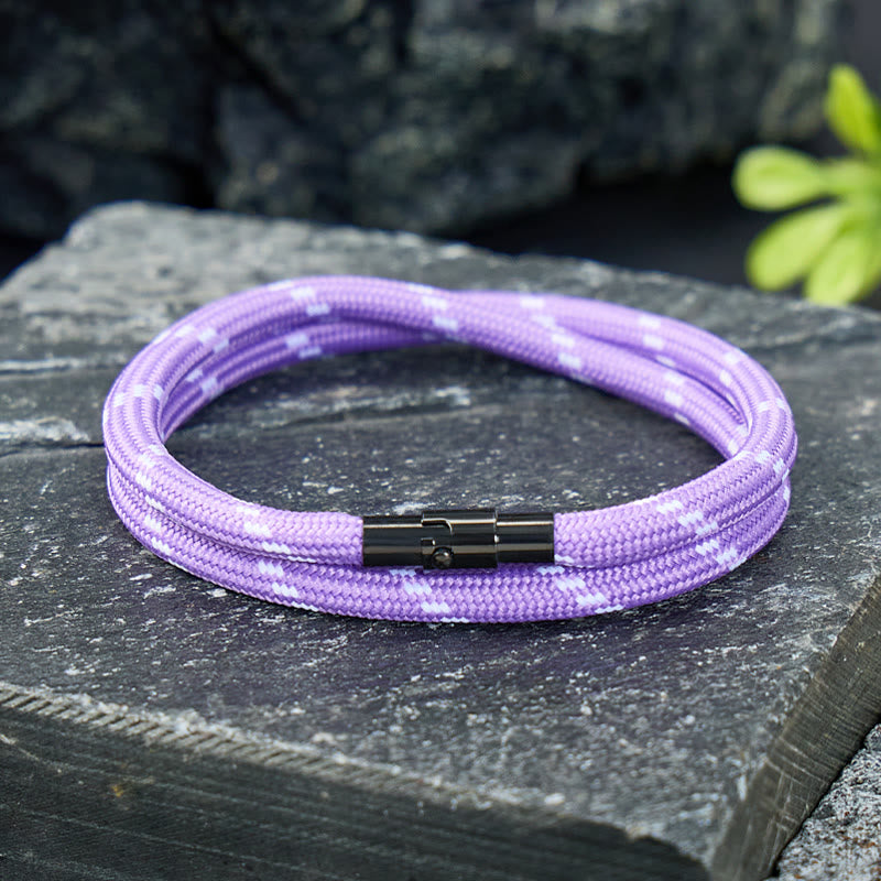 FuAttract Strength Courage & Resilience Stainless Steel Magnetic Clasp Double Layer Sport Outdoor Rope Bracelet - Purple - 23cm - image 9