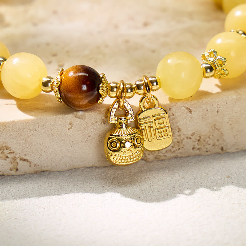 FuAttract Wealth Luck & Harmony Yellow Jade Wealth Beast Linglong Ball Fu Character Plate Bracelet - image 3