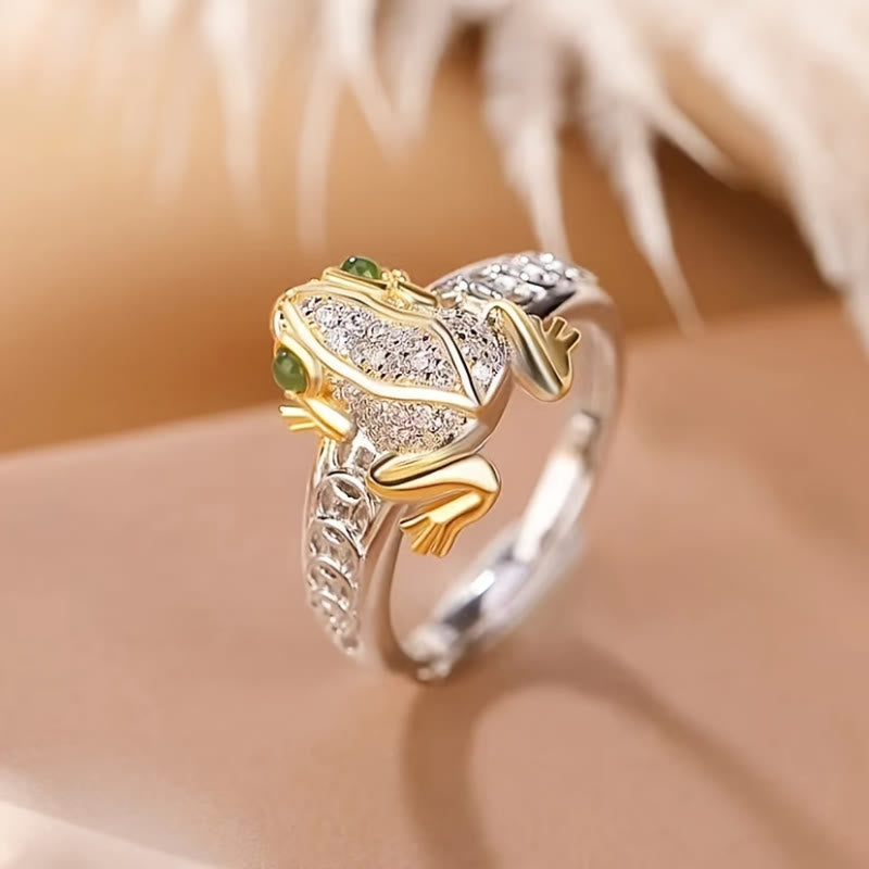 FuAtrract Wealth Success Prosperity Zinc Alloy Zircon Golden Toad Coin Ring - image 2