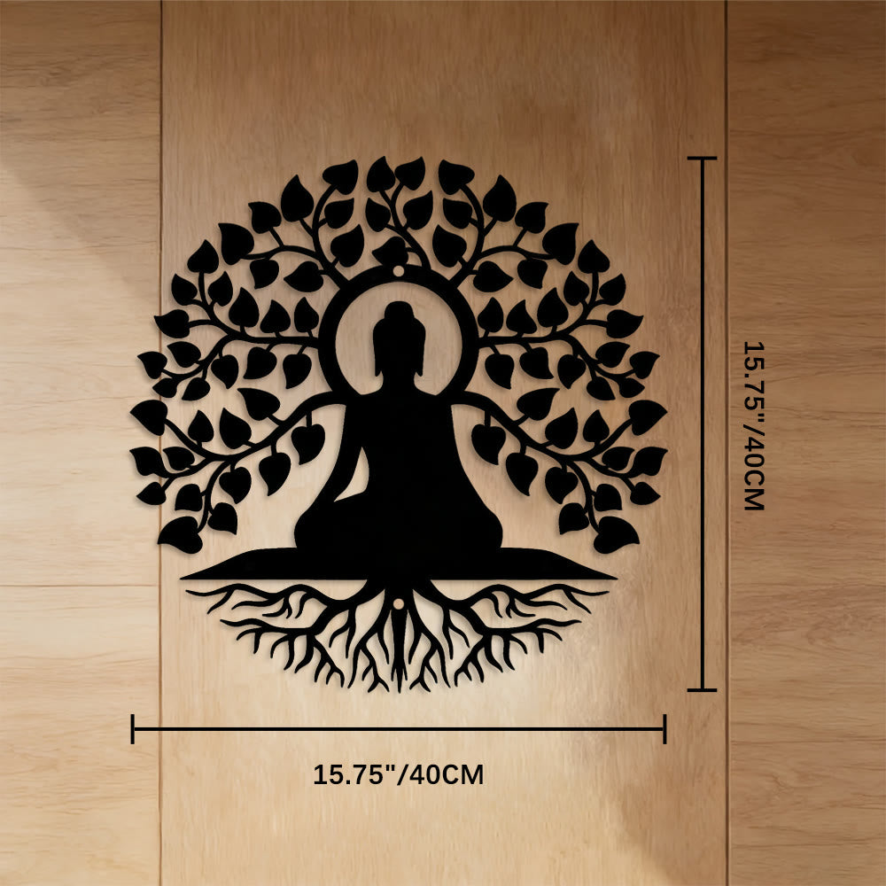 FuAttract Wisdom Harmony & Peace Vintage Tree of Life Buddha Metal Wall Decor Home Art Decoration - Black - 15.75"*15.75"*0.04"/40*40*0.1cm - image 5