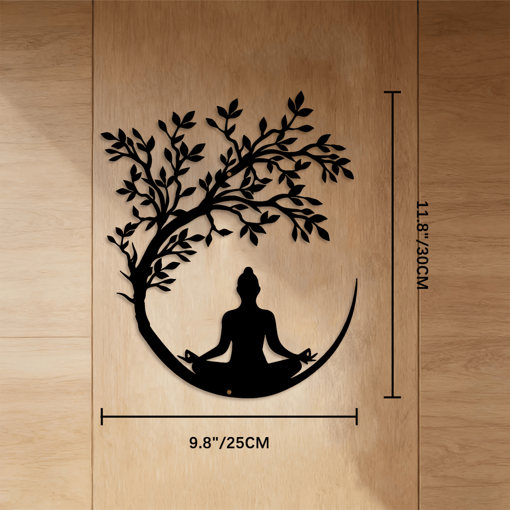 FuAttract Wisdom Serenity & Inner Harmony Tree of Life Meditation Buddha Metal Wall Decor Home Art Decor - Black - 9.8"*11.8"*0.04"/25*30*0.1cm - image 2