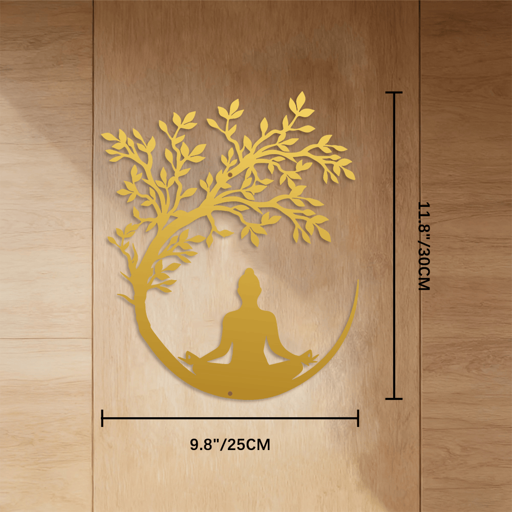 FuAttract Wisdom Serenity & Inner Harmony Tree of Life Meditation Buddha Metal Wall Decor Home Art Decor - Golden - 9.8"*11.8"*0.04"/25*30*0.1cm - image 10