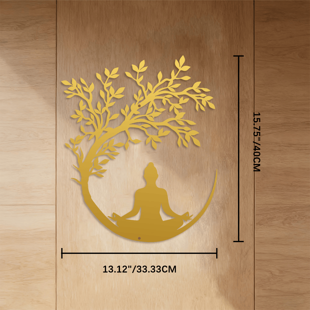 FuAttract Wisdom Serenity & Inner Harmony Tree of Life Meditation Buddha Metal Wall Decor Home Art Decor - Golden - 13.12"*15.75"*0.04"/33.33*40*0.1cm - image 11