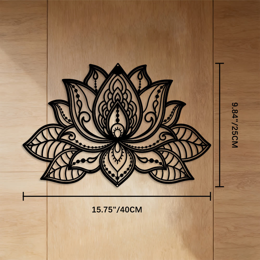FuAttract Purity Serenity & Elegant Energy Lotus Mandala Metal Wall Decor Home Art Decor - Black - 15.75"*9.84"*0.04"/40*25*0.1cm - image 4