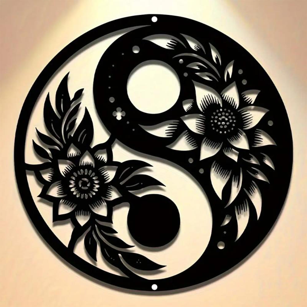 FuAttract Balance Harmony & Calm Yin Yang With Black White Flower Metal Wall Decor Home Art Decor - image 0