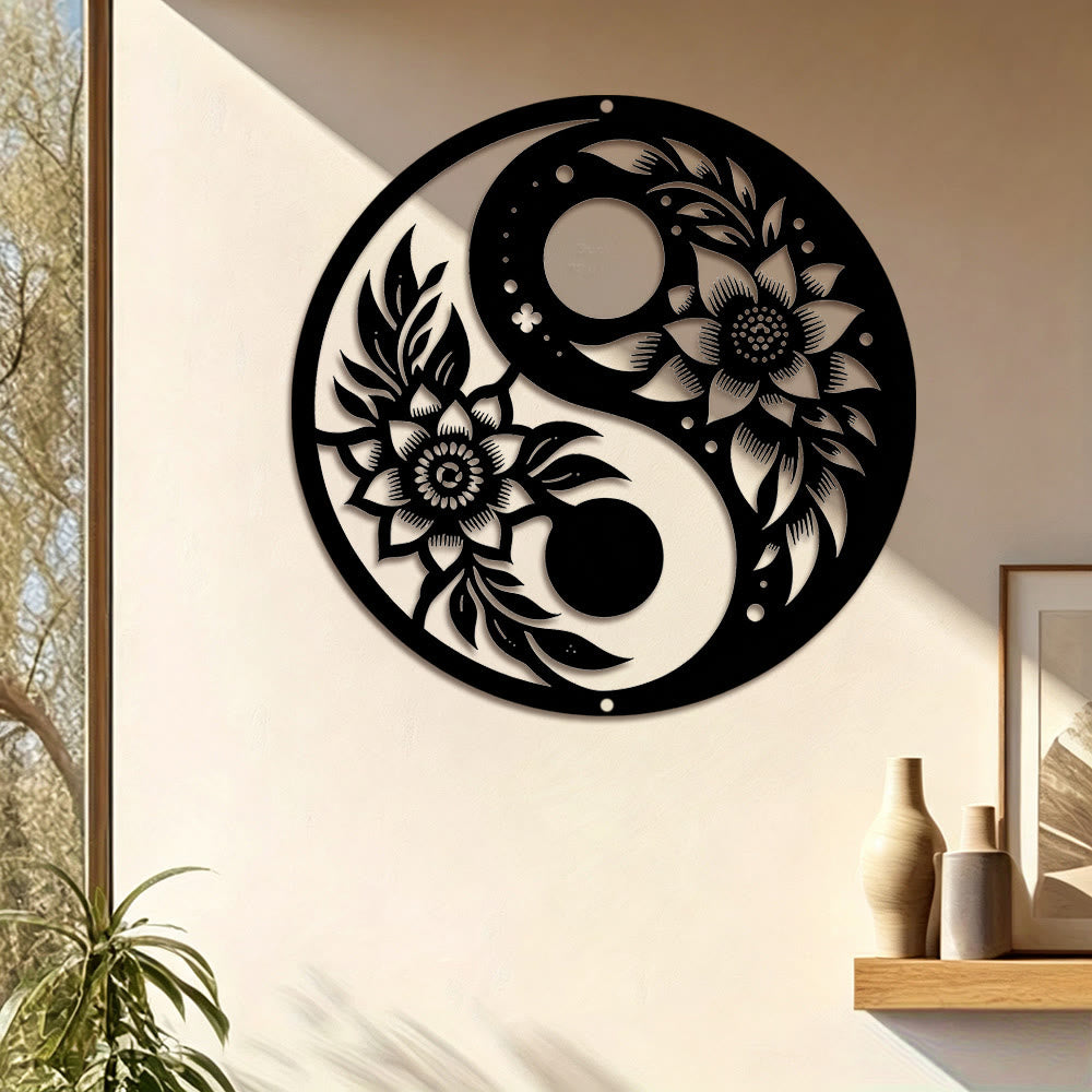 FuAttract Balance Harmony & Calm Yin Yang With Black White Flower Metal Wall Decor Home Art Decor - image 1