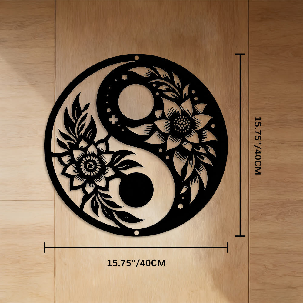 FuAttract Balance Harmony & Calm Yin Yang With Black White Flower Metal Wall Decor Home Art Decor - Black - 15.75"*15.75"*0.04"/40*40*0.1cm - image 5