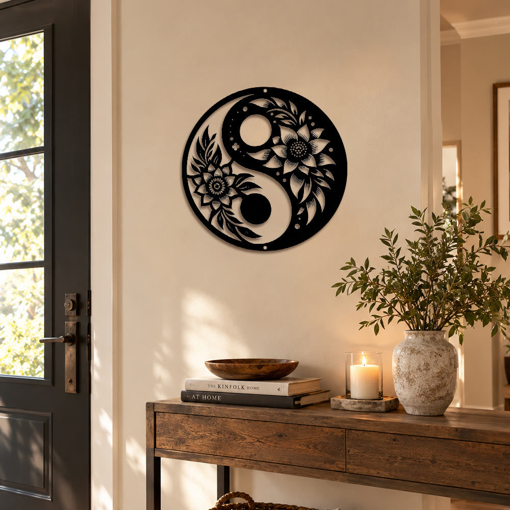 FuAttract Balance Harmony & Calm Yin Yang With Black White Flower Metal Wall Decor Home Art Decor - image 7