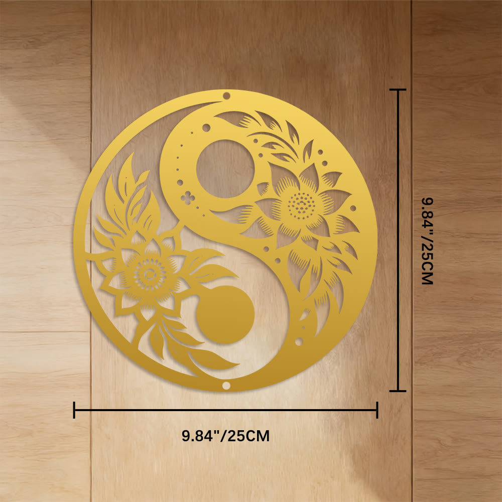 FuAttract Balance Harmony & Calm Yin Yang With Black White Flower Metal Wall Decor Home Art Decor - Golden - 9.84"*9.84"*0.04"/25*25*0.1cm - image 13