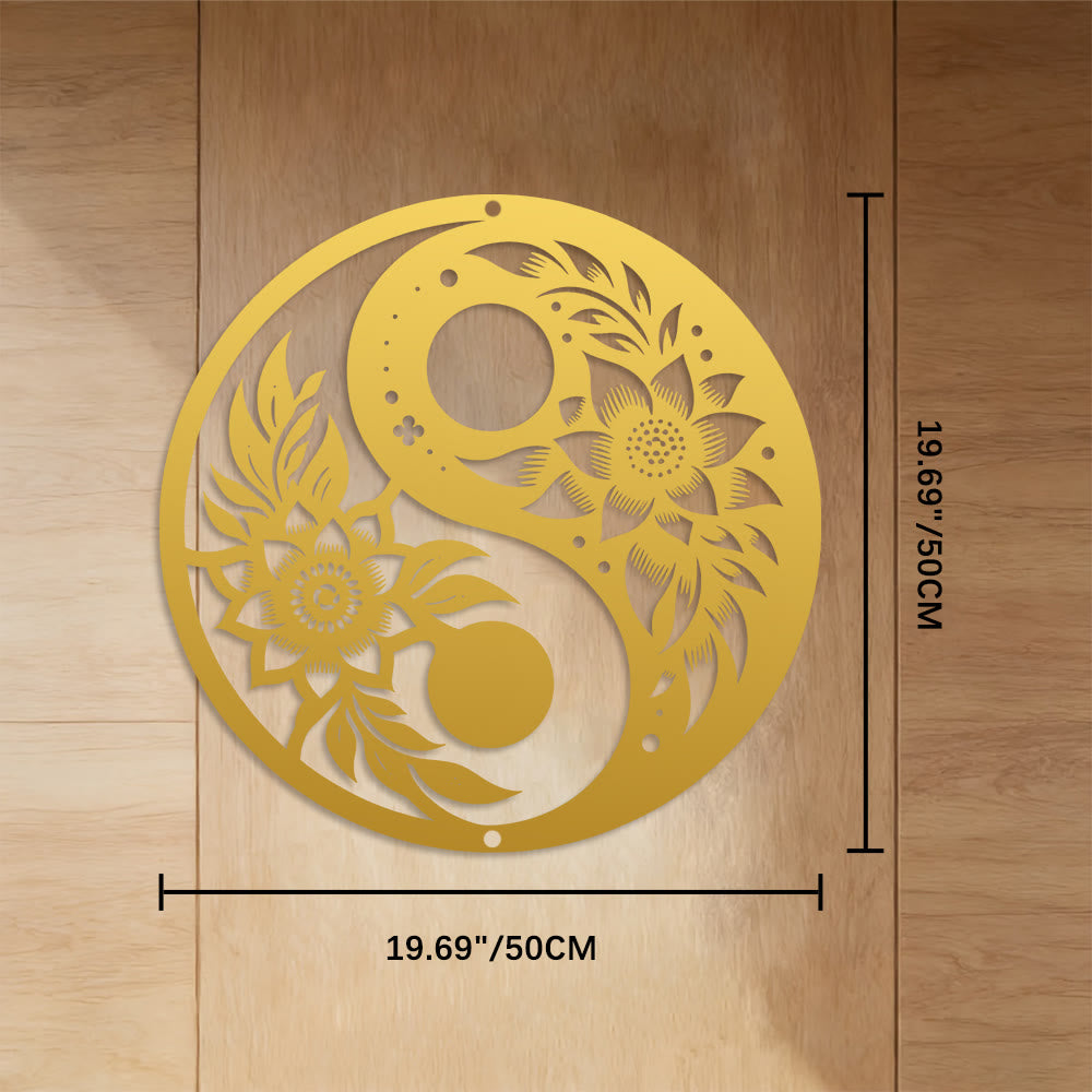 FuAttract Balance Harmony & Calm Yin Yang With Black White Flower Metal Wall Decor Home Art Decor - Golden - 19.69"*19.69"*0.04"/50*50*0.1cm - image 16