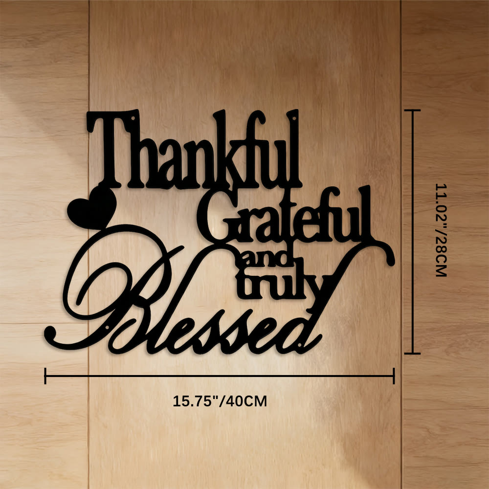 FuAttract Gratitude Joy & Appreciation Thankful Grateful And Truly Blessed Metal Wall Decor Home Art Decor - Black - 15.75"*11.02"*0.04"/40*28*0.1cm - image 8