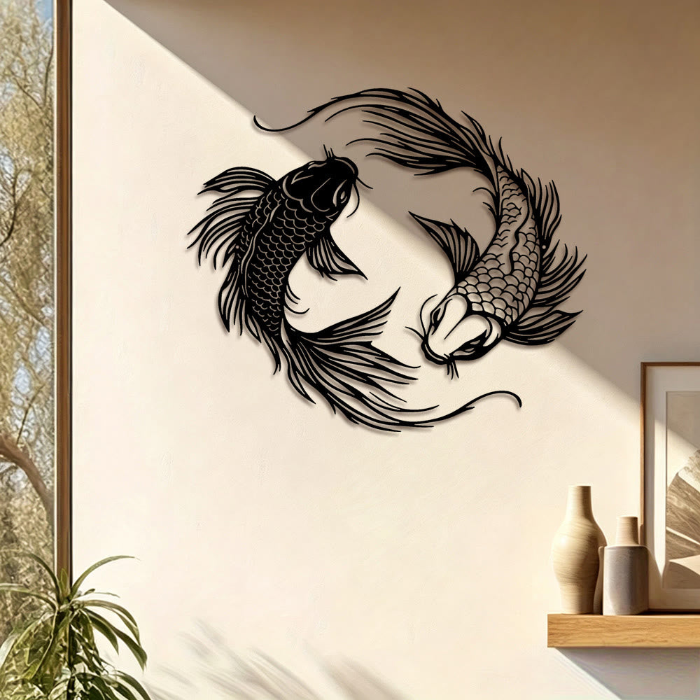 FuAttract Fortune Prosperity & Success Double Koi Fish Metal Wall Decor Home Art Decor - image 1