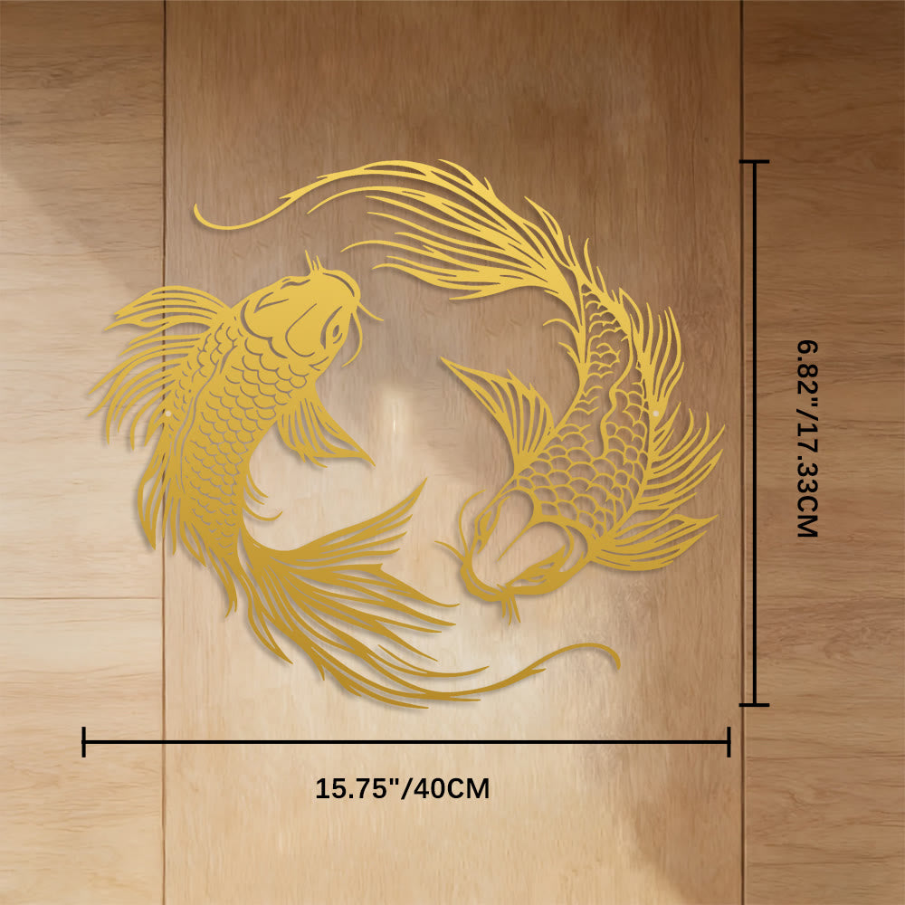 FuAttract Fortune Prosperity & Success Double Koi Fish Metal Wall Decor Home Art Decor - Golden - 15.75"*6.82"*0.04"/40*17.33*0.1cm - image 12