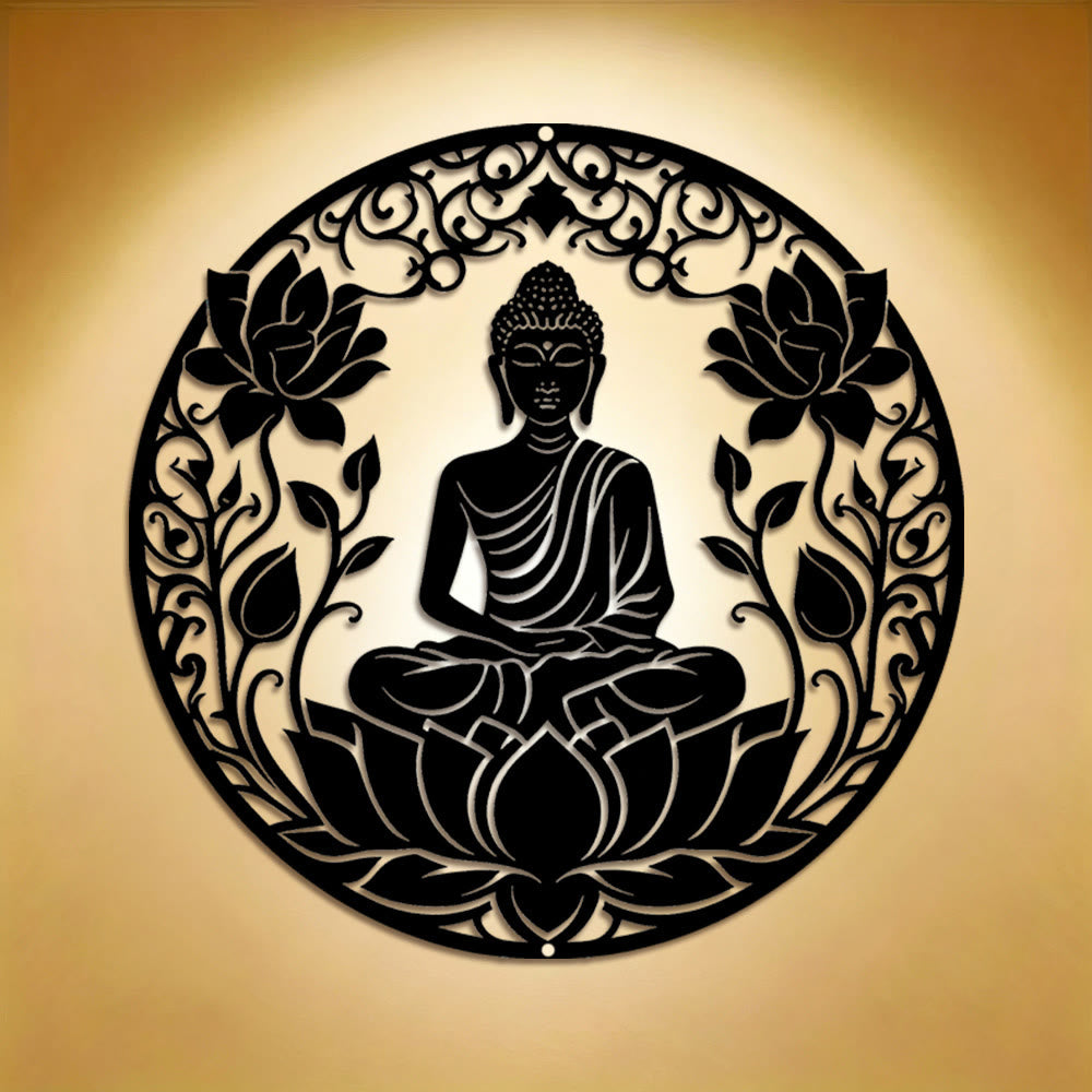 FuAttract Wisdom Serenity & Focus Buddha Lotus Meditation Metal Wall Decor Home Art Decor - image 0