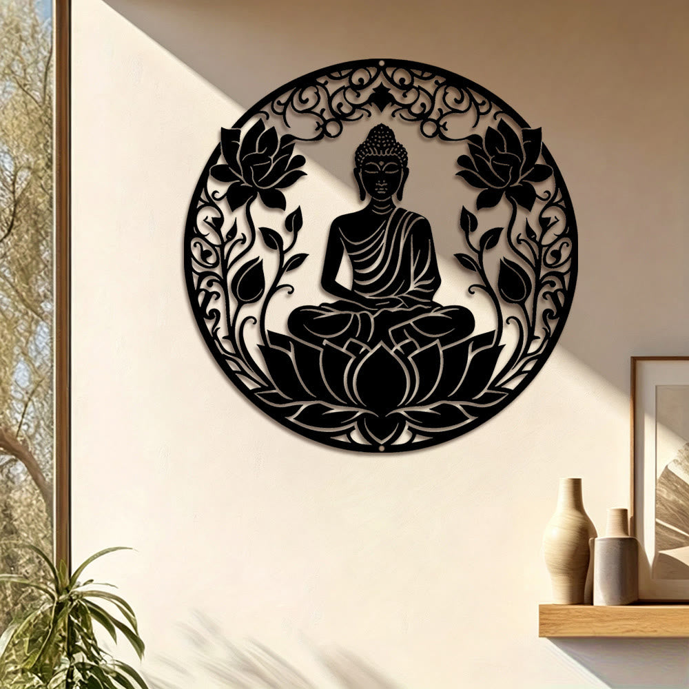 FuAttract Wisdom Serenity & Focus Buddha Lotus Meditation Metal Wall Decor Home Art Decor - image 1