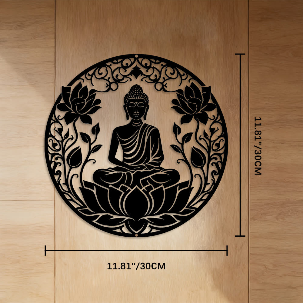 FuAttract Wisdom Serenity & Focus Buddha Lotus Meditation Metal Wall Decor Home Art Decor - Black - 11.81"*11.81"*0.04"/30*30*0.1cm - image 4