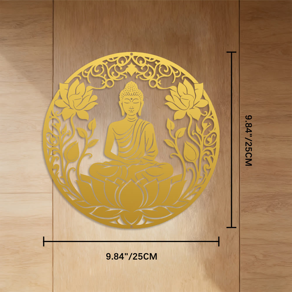 FuAttract Wisdom Serenity & Focus Buddha Lotus Meditation Metal Wall Decor Home Art Decor - Golden - 9.84"*9.84"*0.04"/25*25*0.1cm - image 13