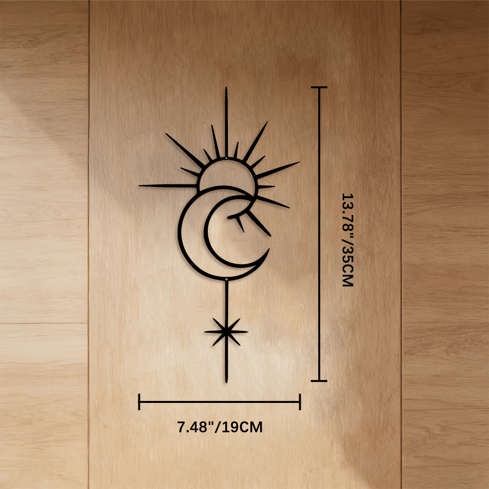 FuAttract Guidance Harmony & Energy Sun & Moon North Star Metal Wall Decor Home Art Decor - Black - 7.48"*13.78"*0.04"/19*35*0.1cm - image 4