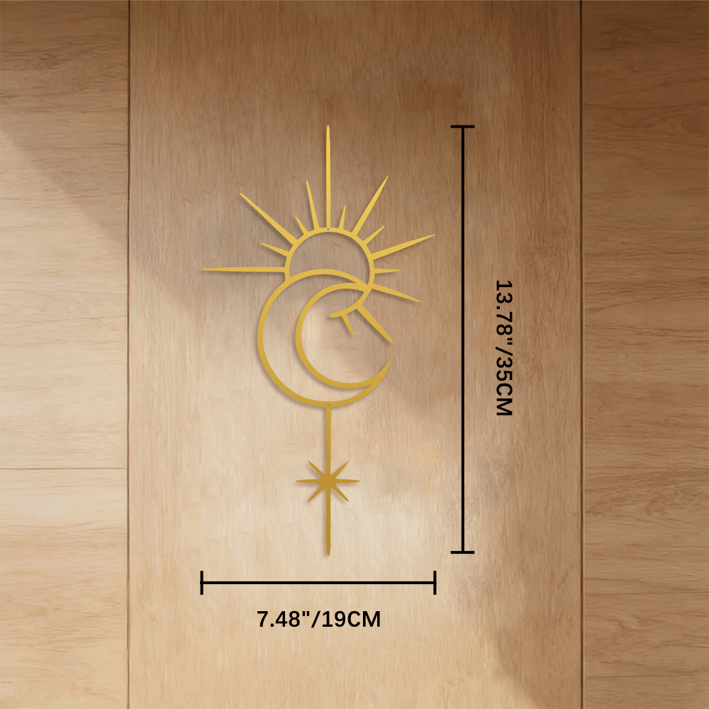 FuAttract Guidance Harmony & Energy Sun & Moon North Star Metal Wall Decor Home Art Decor - Golden - 7.48"*13.78"*0.04"/19*35*0.1cm - image 17
