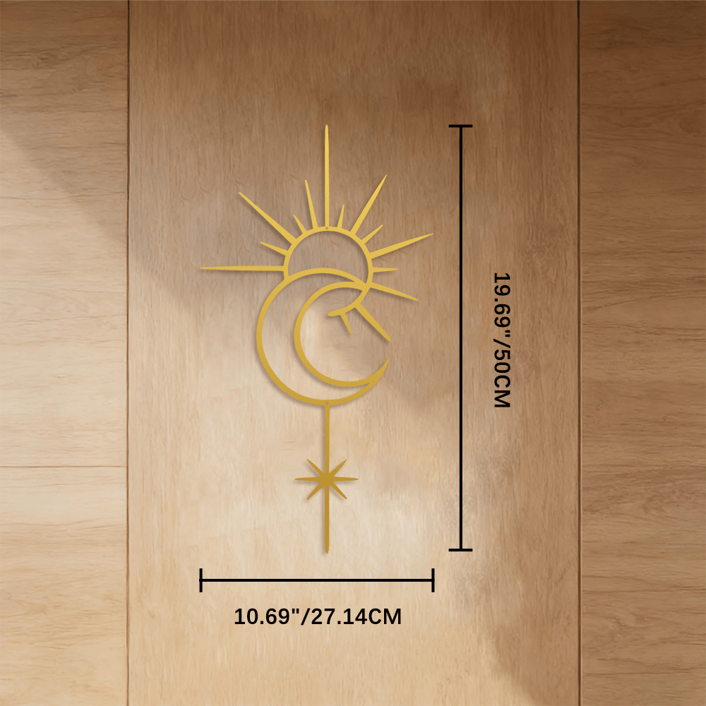 FuAttract Guidance Harmony & Energy Sun & Moon North Star Metal Wall Decor Home Art Decor - Golden - 10.69"*19.69"*0.05"/27.14*50*0.12cm - image 20