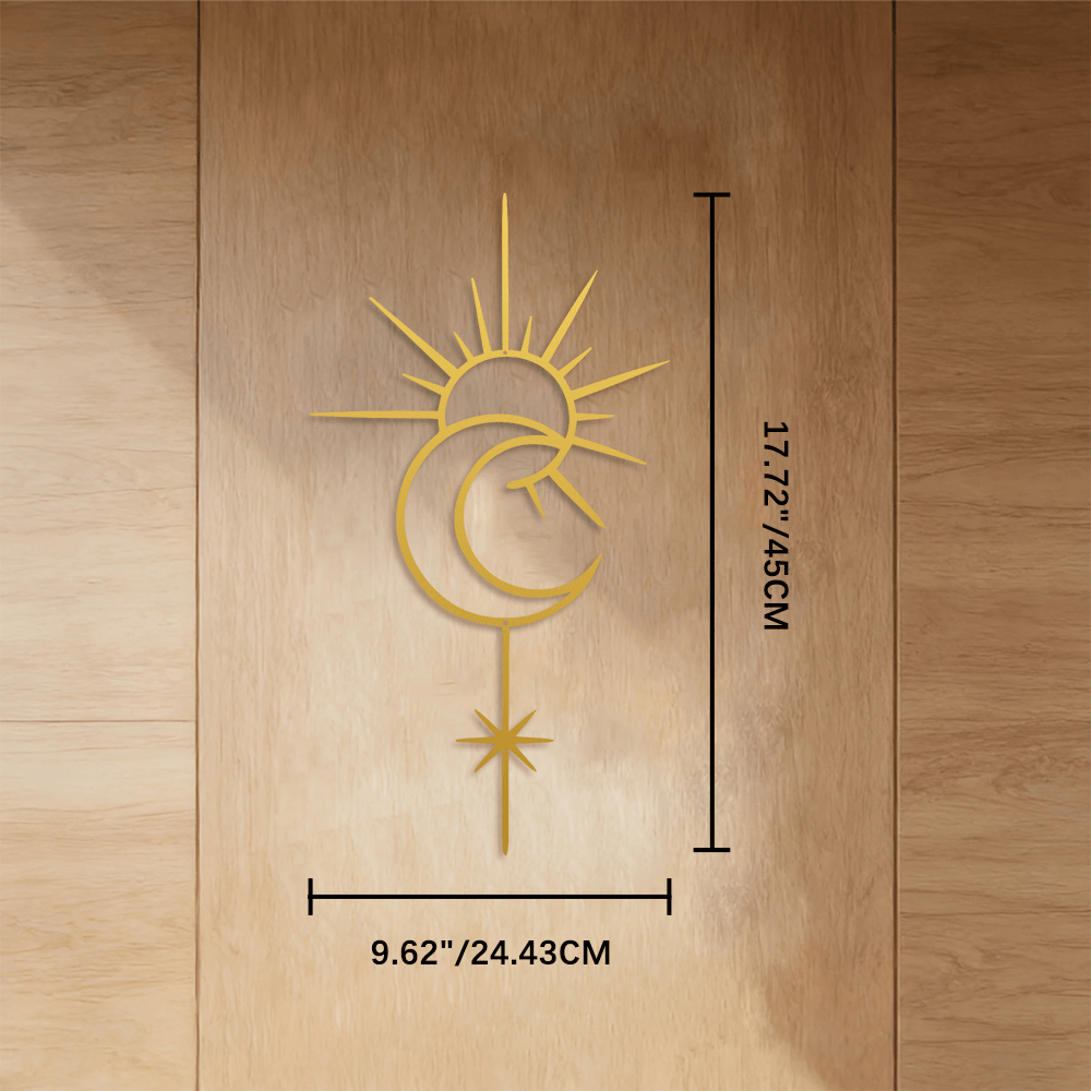 FuAttract Guidance Harmony & Energy Sun & Moon North Star Metal Wall Decor Home Art Decor - Golden - 9.62"*17.72"*0.05"/24.43*45*0.12cm - image 19