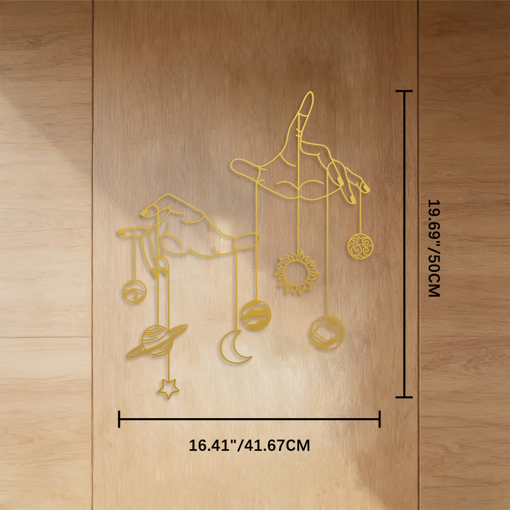 FuAttract Harmony & Universal Energy Celestial Hand Planet Sun & Moon  Metal Wall Decor Home Art Decor - Golden - 19.69"*16.41"*0.05"/50*41.67*0.12cm - image 21