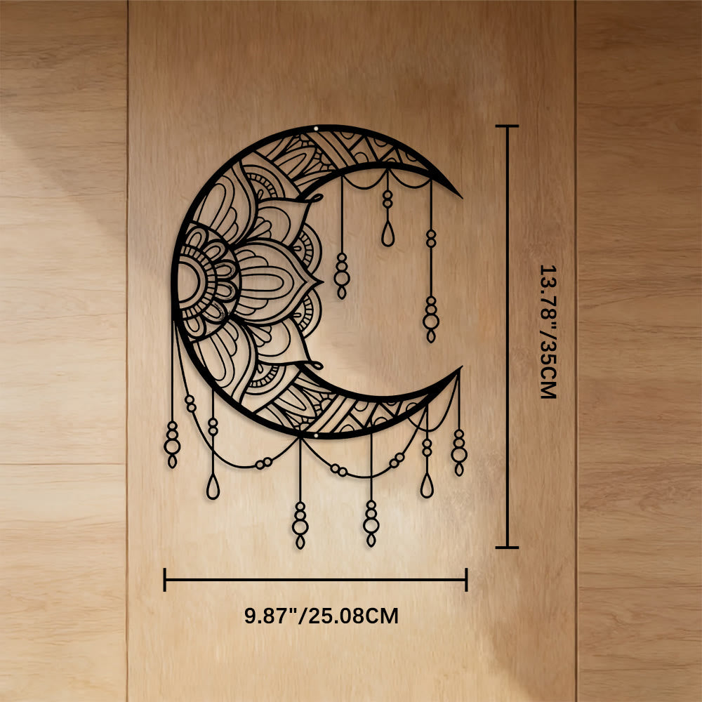 FuAttract Serenity Harmony & Mystic Crescent Moon Mandala Metal Wall Decor Home Art Decor - Black - 9.87"*13.78"*0.04"/25.08*35*0.1cm - image 3