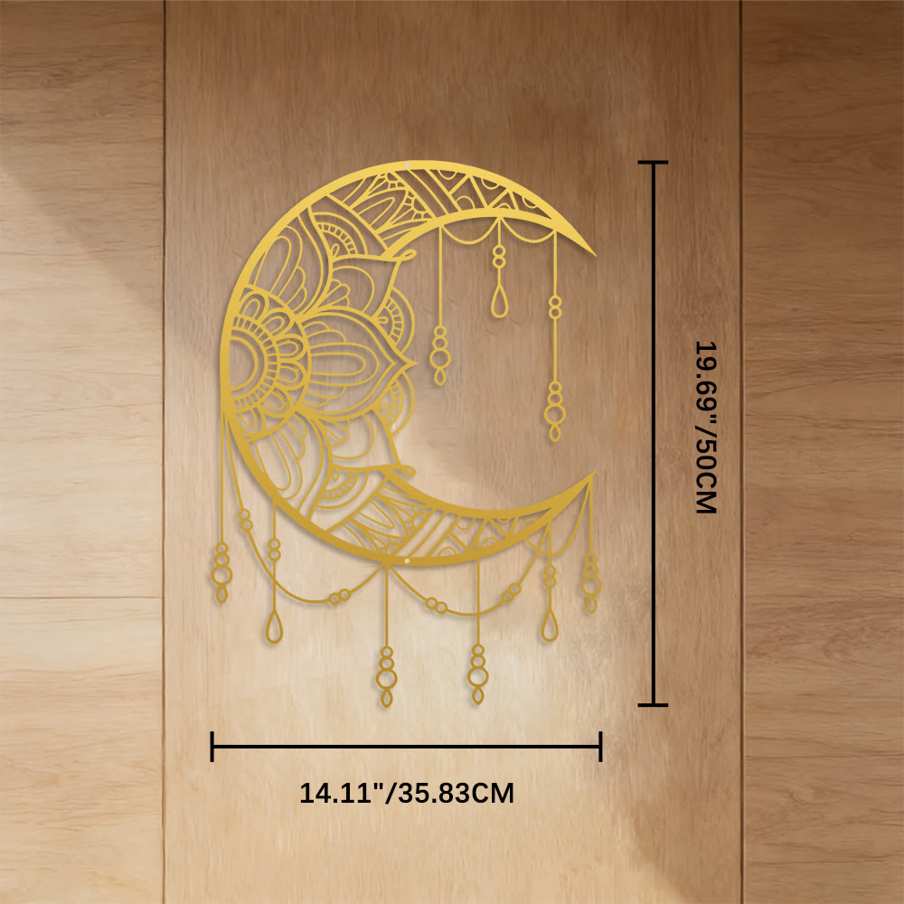 FuAttract Serenity Harmony & Mystic Crescent Moon Mandala Metal Wall Decor Home Art Decor - Golden - 14.11"*19.69"*0.05"/35.83*50*0.12cm - image 18