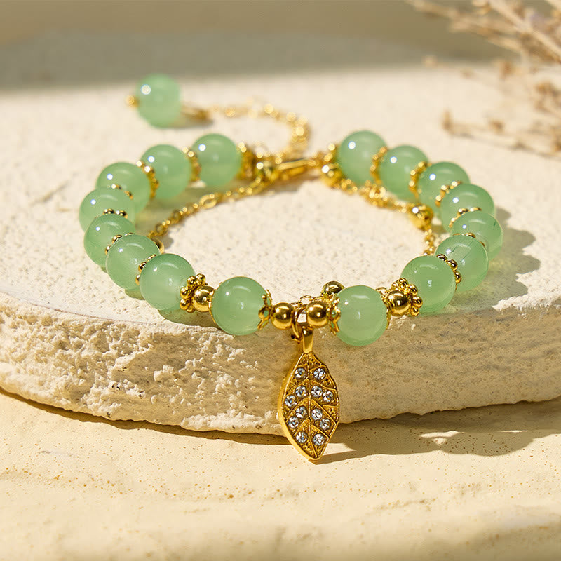 FuAttract Prosperity Elegance & Noble Energy Glaze Bead Zinc Alloy Golden Leaf Bracelet - image 2