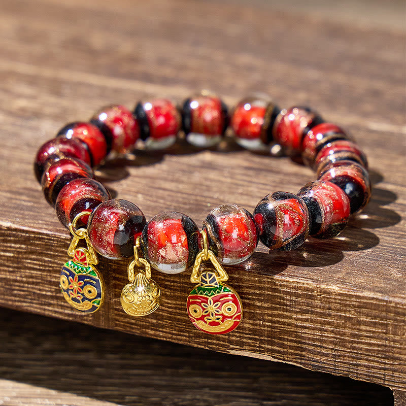 FuAttract Fortune Wealth & Abundance Money Beast Charm Gold Foil Ash Glaze Bead Bracelet - Red - 14mm - image 9