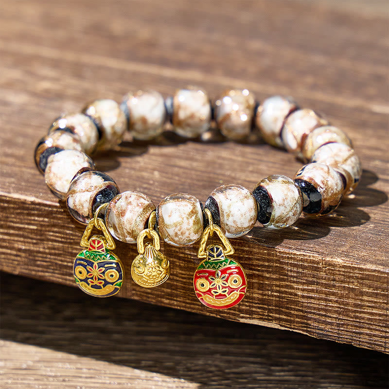 FuAttract Fortune Wealth & Abundance Money Beast Charm Gold Foil Ash Glaze Bead Bracelet - White - 14mm - image 13
