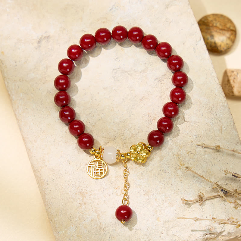 FuAttract Protection & Positive Energy Cinnabar Peach Blossom Fu Character Bracelet - image 3