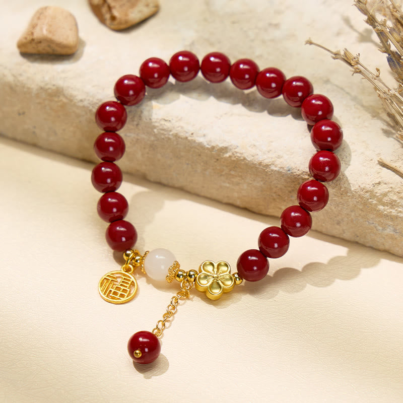 FuAttract Protection & Positive Energy Cinnabar Peach Blossom Fu Character Bracelet - image 1
