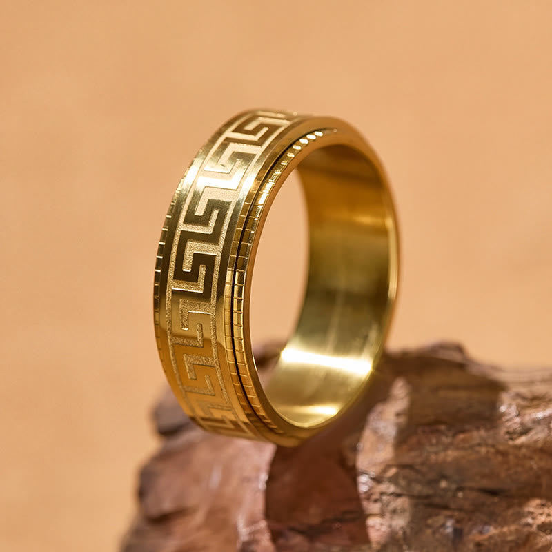 FuAttract Resilience Focus & Grounding Energy Titanium Steel Rotating Greek Key Ring - Gold - US 13 - image 7