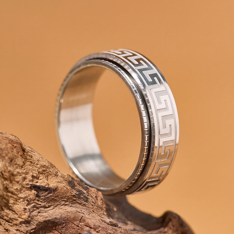 FuAttract Resilience Focus & Grounding Energy Titanium Steel Rotating Greek Key Ring - image 3