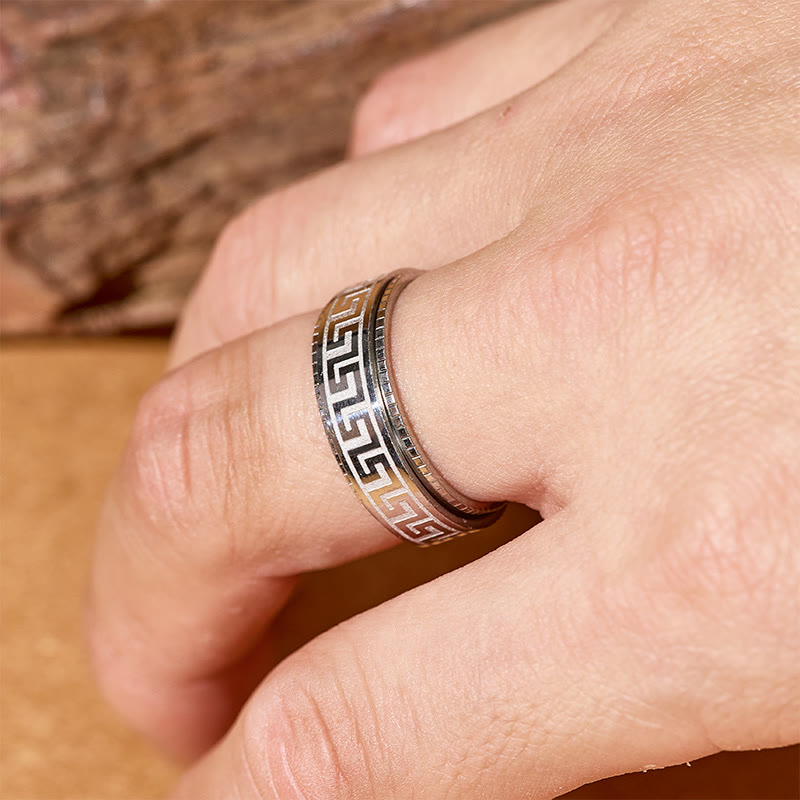 FuAttract Resilience Focus & Grounding Energy Titanium Steel Rotating Greek Key Ring - image 4