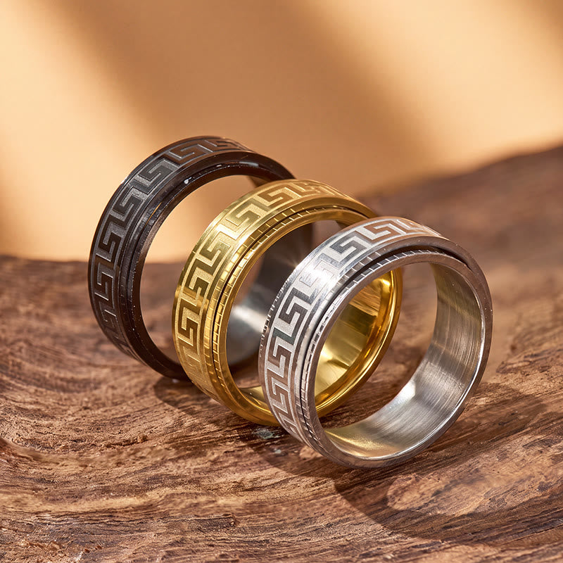 FuAttract Resilience Focus & Grounding Energy Titanium Steel Rotating Greek Key Ring - image 0