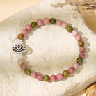 FuAtrract Peace Calm & Purity Unakite Rose Quartz Rhodonite Lotus Bracelet - 7.1-7.5in/18-19cm - image 0