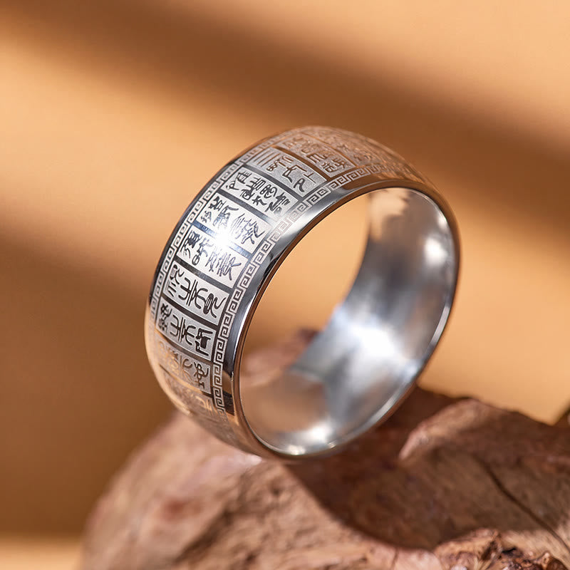 FuAttract Fortune Blessing Luck Titanium Steel Seal Om Mani Mantra Retro Script Ring - image 13