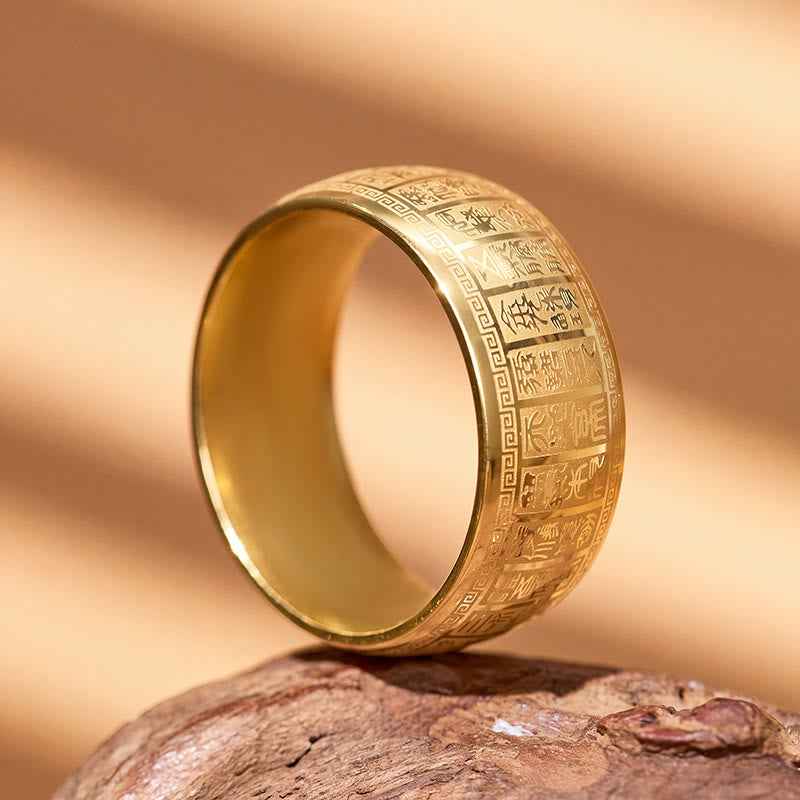 FuAttract Fortune Blessing Luck Titanium Steel Seal Om Mani Mantra Retro Script Ring - image 3