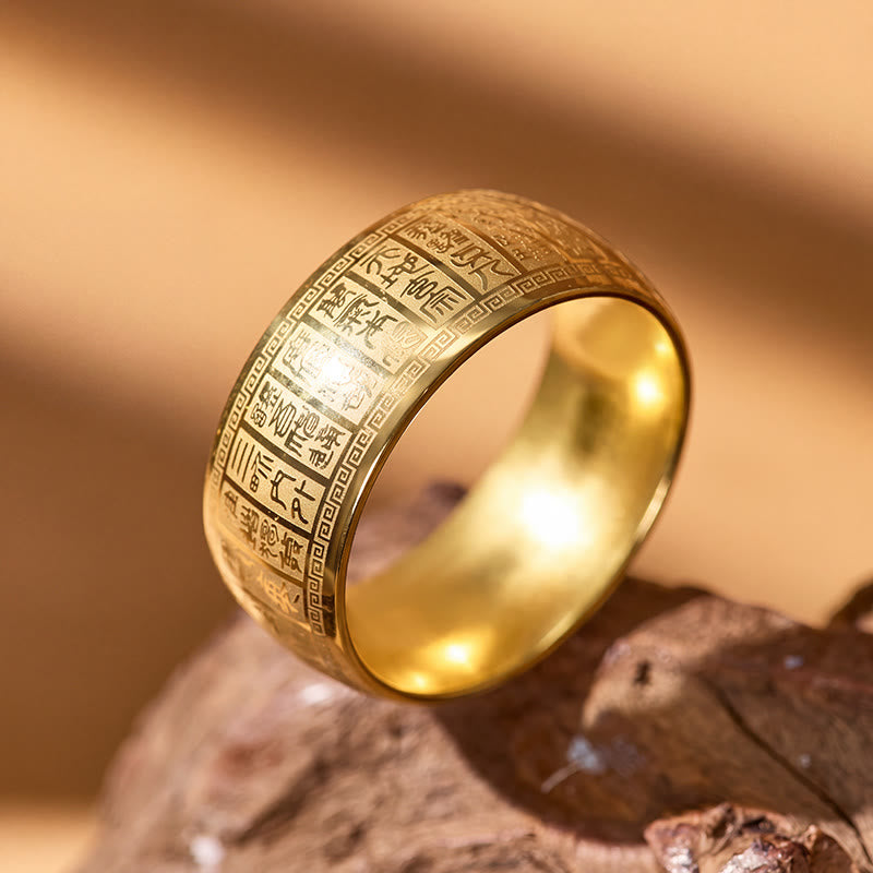 FREE Today: Fortune Blessing Luck Titanium Steel Seal Om Mani Mantra Retro Script Ring - image 2