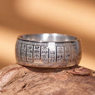 FuAttract Fortune Blessing Luck Titanium Steel Seal Om Mani Mantra Retro Script Ring - Silver - US 12 - image 11